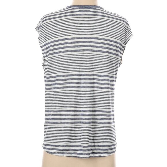 Max Studio Womens Striped Blouse Blue Short Sleeve Button Up Tie Front Size S - Picture 2 of 8